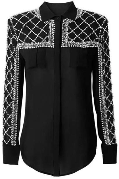 Black Embellished Silk Blouse - DESIGNER INSPIRED FASHIONS
