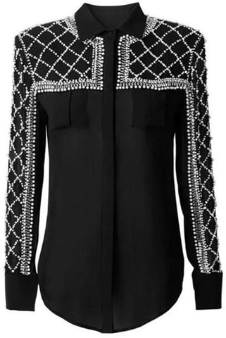 Black Embellished Silk Blouse - DESIGNER INSPIRED FASHIONS