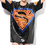 Embellished Superhero Logo T-Shirt in Black - DESIGNER INSPIRED FASHIONS