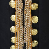 Black Hanging-Chain-Embellished Jacket Blazer - DESIGNER INSPIRED FASHIONS