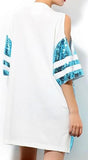 Sequin Embellished Open-Shoulder T-Shirt in Blue - DESIGNER INSPIRED FASHIONS