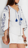 'Kilim' embroidered linen Boho blouse in Red or White - DESIGNER INSPIRED FASHIONS