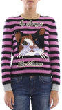 Cat Embroidered Striped Knit Sweater - DESIGNER INSPIRED FASHIONS