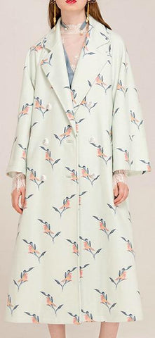 Bird & Floral Embroidered Long Wool & Cashmere Coat - DESIGNER INSPIRED FASHIONS