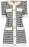 Houndstooth Button Down Tweed Dress