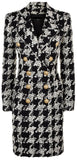 Houndstooth Double-Breasted Tweed Coat