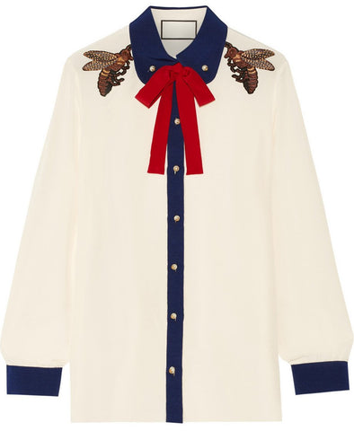 Bee Embellished Silk Blouse - DESIGNER INSPIRED FASHIONS