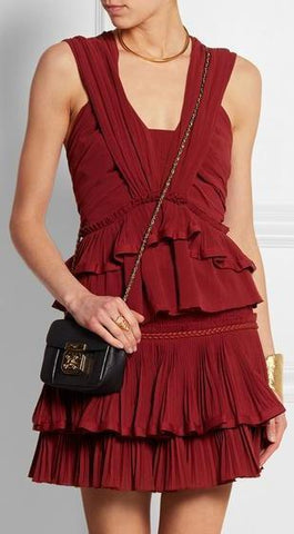'Grayton' Ruffled Top & 'Glitz' Crinkled Skirt in Red - DESIGNER INSPIRED FASHIONS