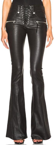 Black Faux-Leather Lace-up Flare Pants - DESIGNER INSPIRED FASHIONS