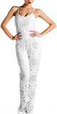 Cut-Out Lace-Macrame Sleeveless Jumpsuit-White