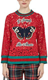 Butterfly Patch Floral Lace Sweater in Red - DESIGNER INSPIRED FASHIONS