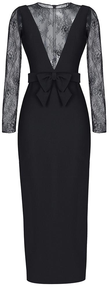 Bow and Lace Detail Evening Dress - Black or Sea Foam Green