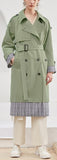 Plaid-Trim Trench Coat