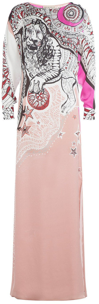 'Zodiac' Printed Long Jersey Silk Gown in Pink - DESIGNER INSPIRED FASHIONS