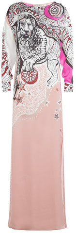 'Zodiac' Printed Long Jersey Silk Gown in Pink - DESIGNER INSPIRED FASHIONS