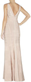 Long Sequin Embellished Sleeveless V-Neck Bandage Gown-Nude - DESIGNER INSPIRED FASHIONS