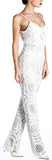 Cut-Out Lace-Macrame Sleeveless Jumpsuit-White
