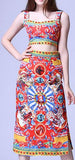 'Carretto' Printed Crop Top and Matching Skirt - DESIGNER INSPIRED FASHIONS