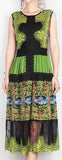 Lace Paneled Sleeveless Printed Dress in Green - DESIGNER INSPIRED FASHIONS