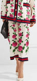 Cropped Grosgrain-Trimmed Floral-Print Silk-Twill Wide-Leg Pants
