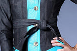 Single-Breasted Blue Faux-Leather Paneled Denim Coat - DESIGNER INSPIRED FASHIONS