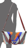 Demi Lune Color-Block Chevron Suede Satchel