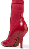 'Rockoko' Ribbed Stretch-Knit and Leather Sock Boots, Red