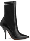 'Rockoko' Ribbed Stretch-Knit and Leather Sock Boots, Black