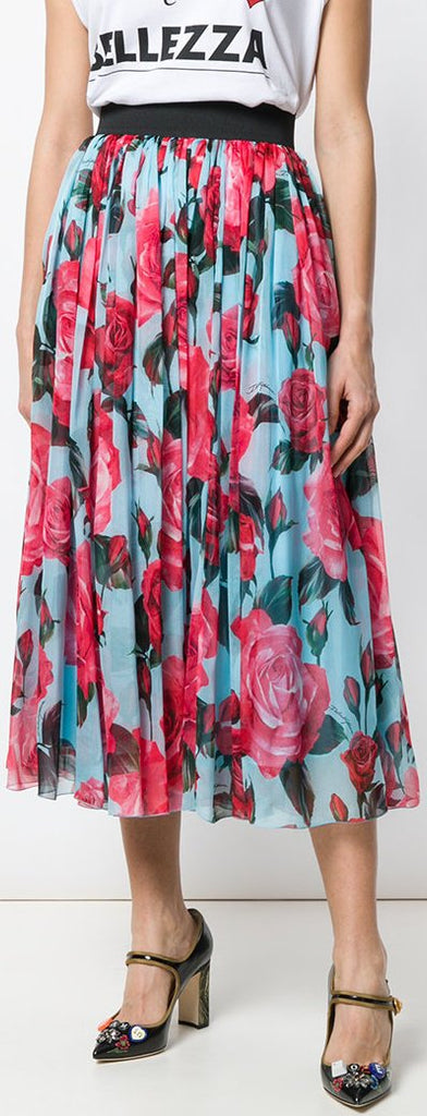 Rose Print Silk Chiffon Skirt
