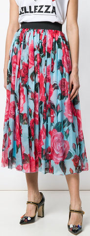 Rose Print Silk Chiffon Skirt