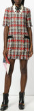 Bow-Embroidered Plaid Tweed Dress