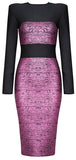 Metallic-Contrast Long-Sleeve Bodycon Dress