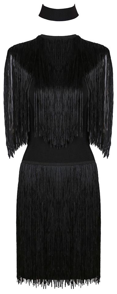 Black Fringed Bodycon Mini Dress