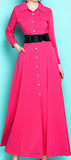 Fuchsia Belted Maxi Shirt Dress