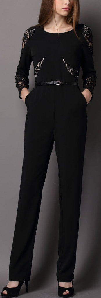 Lace Panel Jumpsuit in Black or Blue - DESIGNER INSPIRED FASHIONS