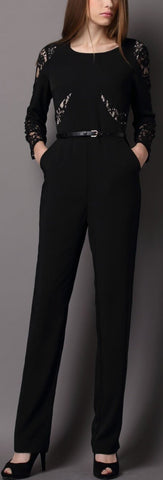 Lace Panel Jumpsuit in Black or Blue - DESIGNER INSPIRED FASHIONS