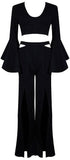 Black Bell-Sleeve Top & Slit Pant Set - DESIGNER INSPIRED FASHIONS