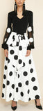 Polka Dot Print V-Neck Blouse and Peplum Skirt Set