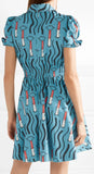 Smocked Printed Mini Dress