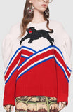 Black Panther-Embroidered Oversized Exaggerated-Shoulder Sweater - DESIGNER INSPIRED FASHIONS