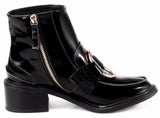 Black Patent Leather Metal-Ring Ankle Boots - DESIGNER INSPIRED FASHIONS