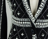 Faux-Pearl Embellished Blazer in Black - DESIGNER INSPIRED FASHIONS