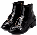 Black Patent Leather Metal-Ring Ankle Boots - DESIGNER INSPIRED FASHIONS