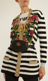 Floral-Embroidered Striped Knit Cardigan Sweater