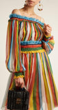 Striped Chiffon Off-the-Shoulder Dress