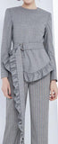 Ruffle Belted Top & Pin Stripe Pant Set