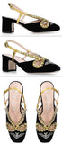 Velvet Pump with Bat and Crystals, Black