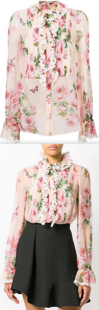 Rose-Print Ruffled Blouse | DESIGNER INSPIRED FASHIONS