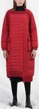 Asymmetrical Paneled Puffer Coat, Red