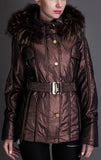 Fur-Hooded Metallic Short Down Jacket